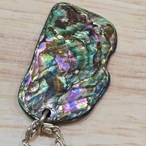 Pink Green Abalone Mother of Pearl Shell Pendant 24" Chain Necklace Beachcore - Picture 16 of 16